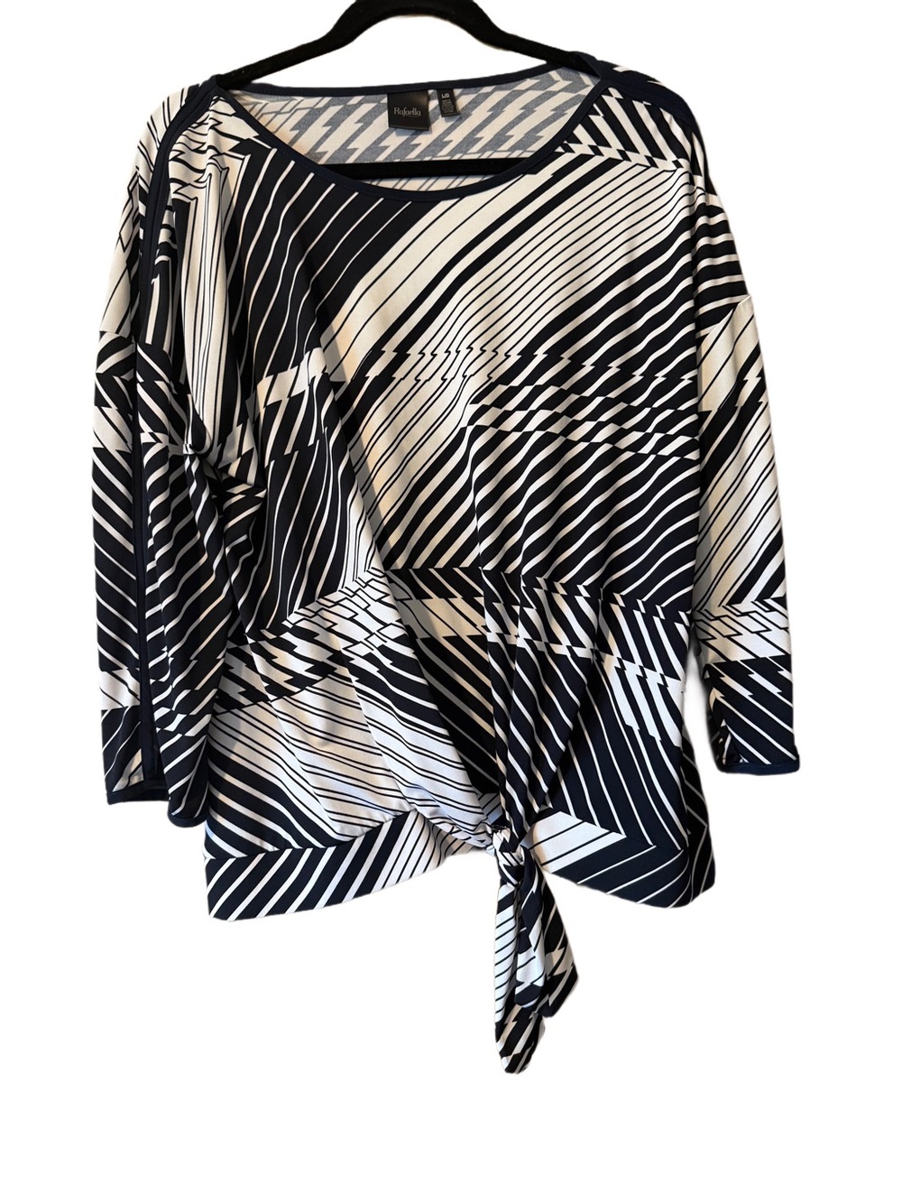 Rafaella Black & White Geometric Tie-Front  Blouse
